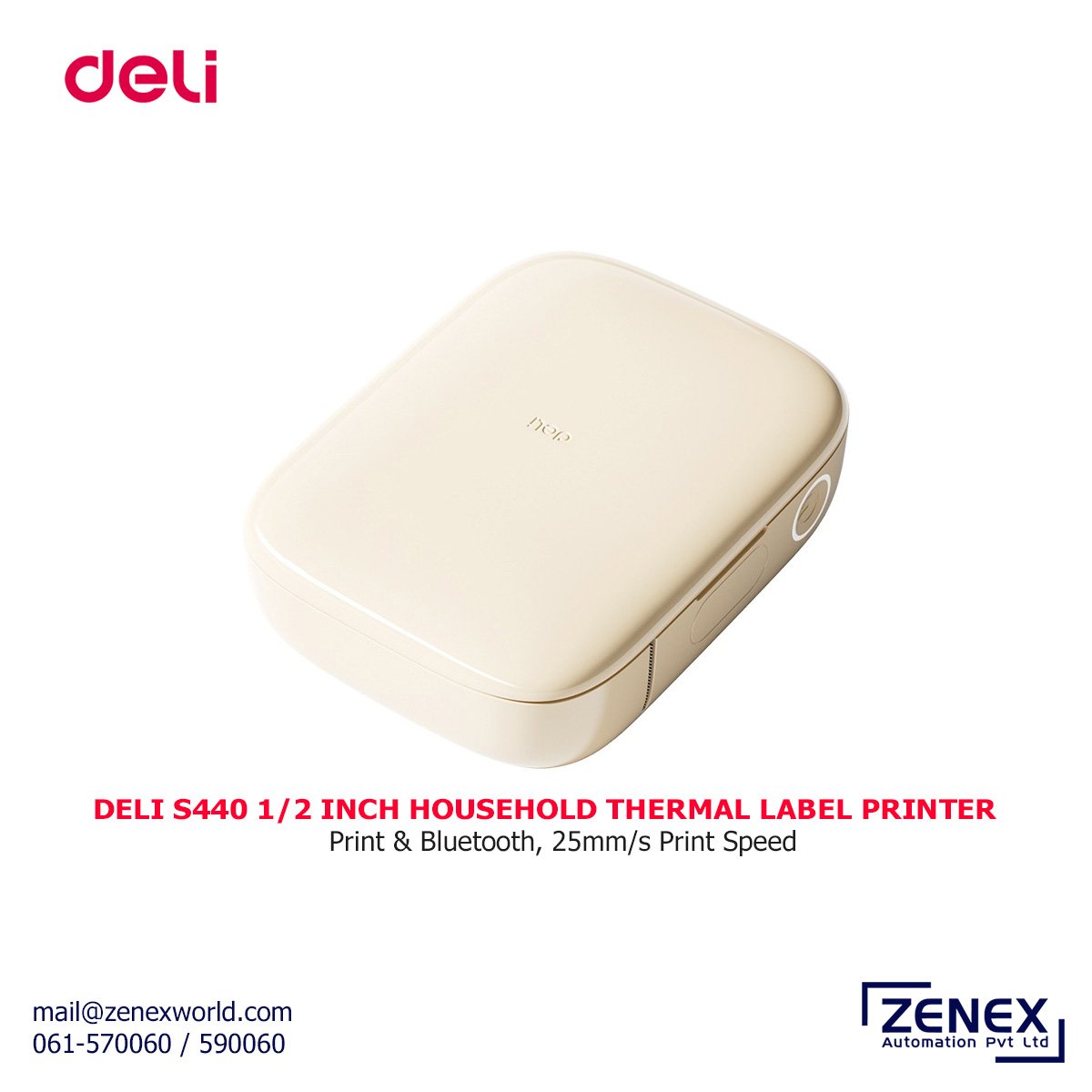 Zenex-Deli-S440_1 DELI S440 1/2 INCH HOUSEHOLD THERMAL LABEL PRINTER - Image 1