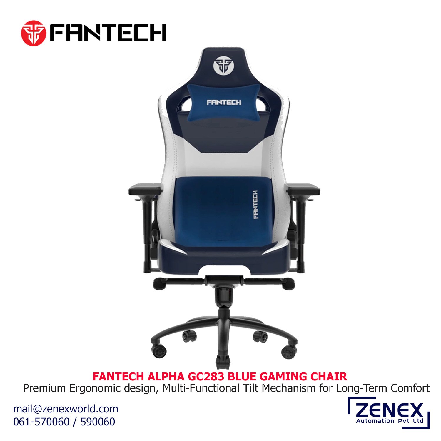 Zenex-FanTech-Alpha-GC283-Blue-Gaming-Chair_1 FANTECH ALPHA GC-283 GAMING CHAIR - BLUE - Image 1