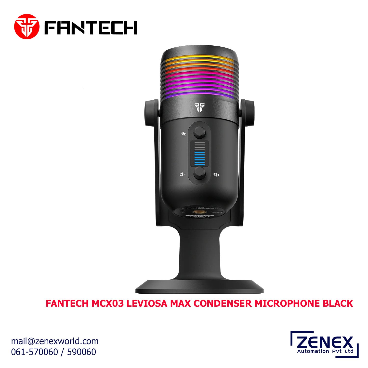 Zenex-Fantech-MCX03-Leviosa-Max-Microphone-Black_1 FANTECH MCX03 LEVIOSA MAX CONDENSER MICROPHONE BLACK - Image 1