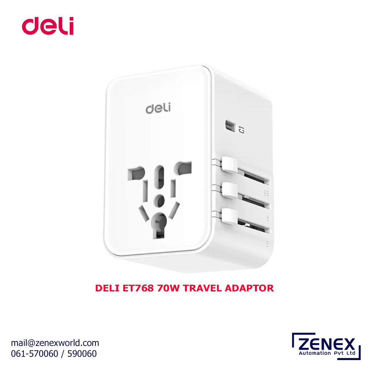 Zenex-Deli-ET768-70W-Travel-Adaptor_1 DELI ET768 70W TRAVEL ADAPTOR - Image 1