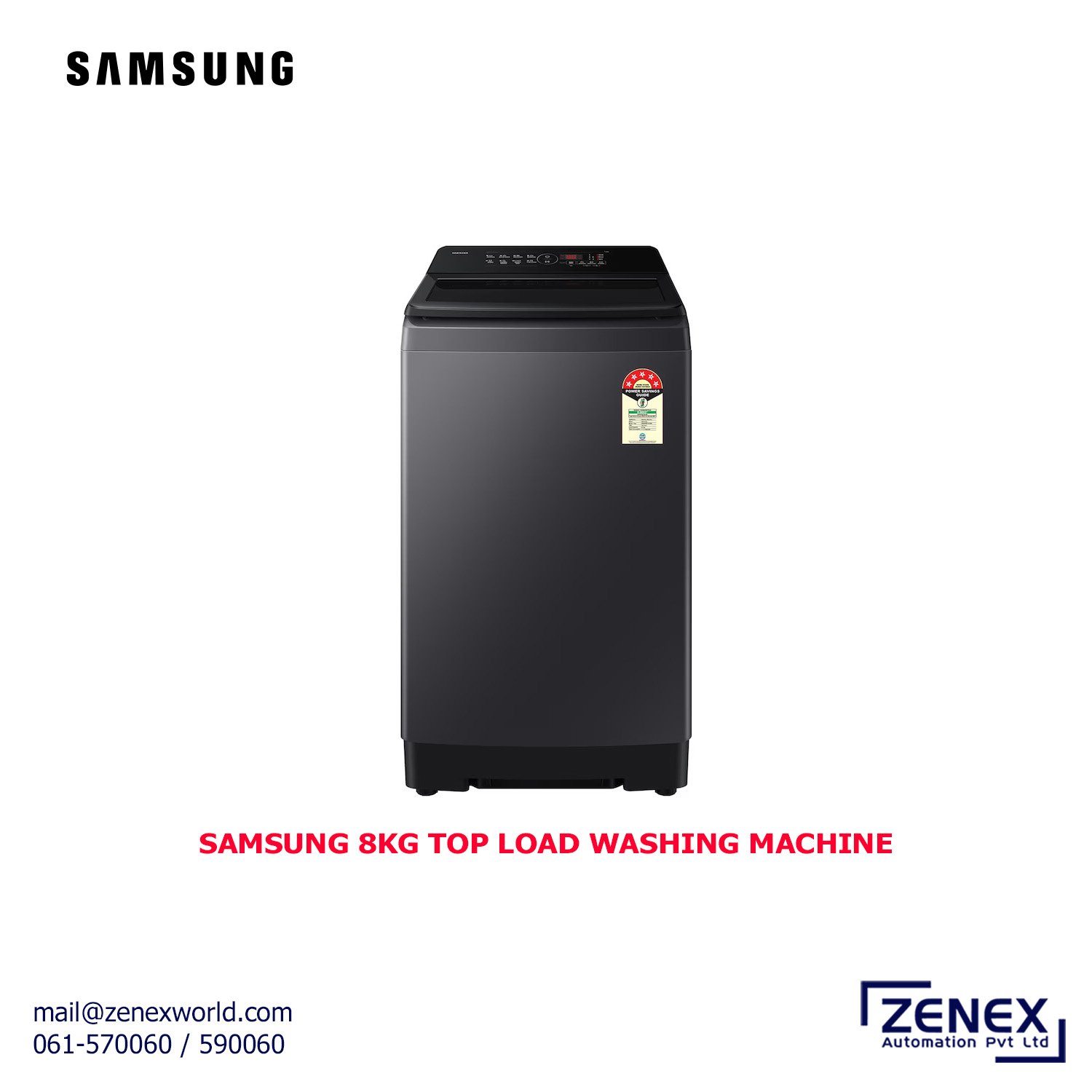 Zenex-Samsung-8kg-Top-Load-Washing-Machine_1 SAMSUNG 8KG TOP LOAD WASHING MACHINE (WA40F08D1CIM) - Image 1