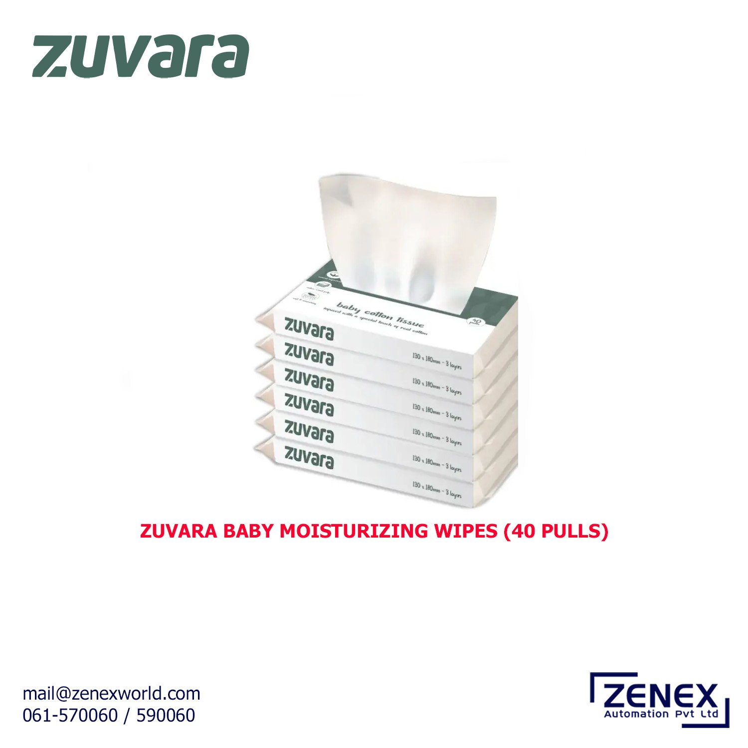 Zenex-Zuvara-Baby-Moisturizing-Wipes_1 ZUVARA BABY MOISTURIZING WIPES (40 PULLS) - Image 1