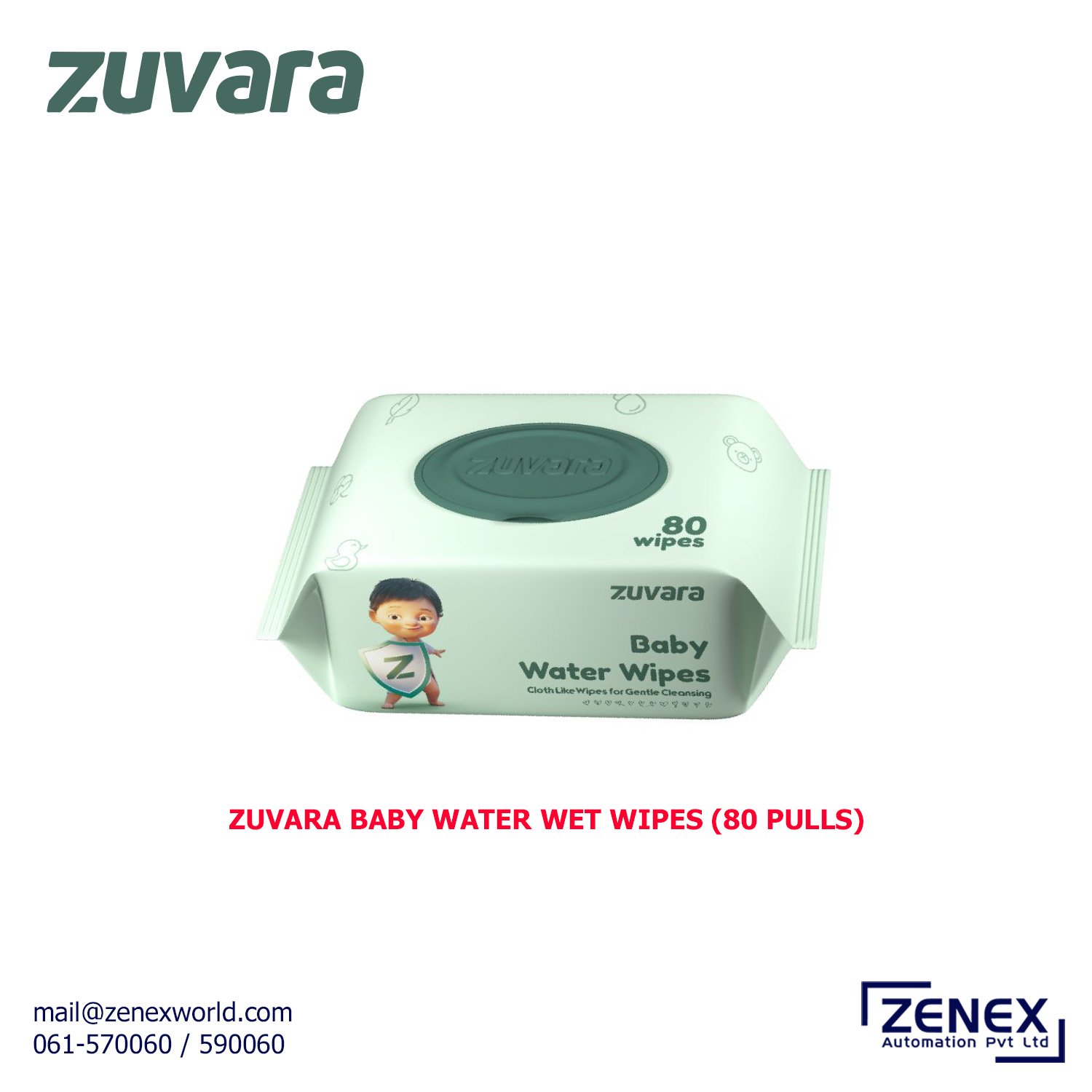 Zenex-Zuvara-Baby-Water-Wet-Wipes_1 ZUVARA BABY WATER WET WIPES (80 PULLS) - Image 1