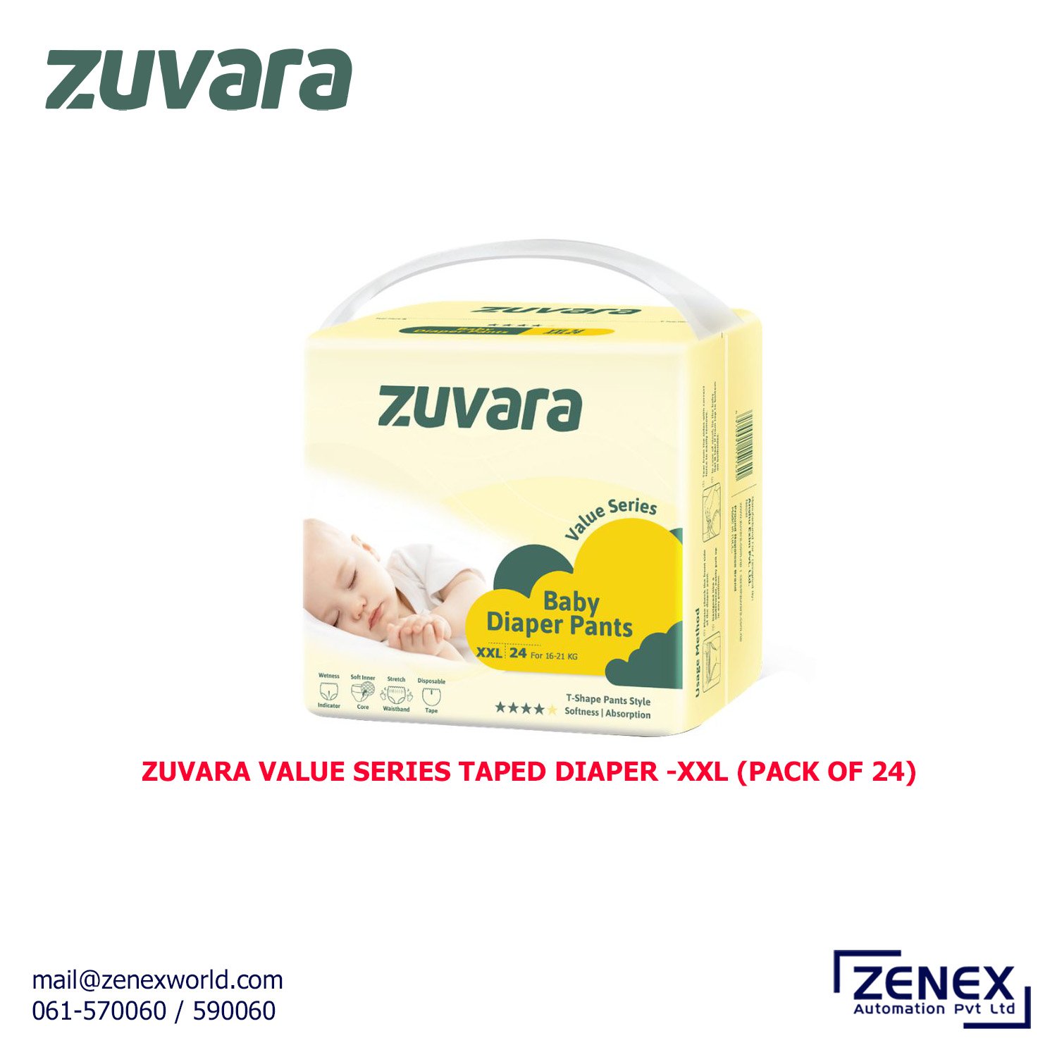 Zenex-Zuvara-Value-Series-Taped-Diaper-XXL(Pack Of 24)_1 ZUVARA VALUE SERIES TAPED DIAPER -XXL (PACK OF 24) - Image 1